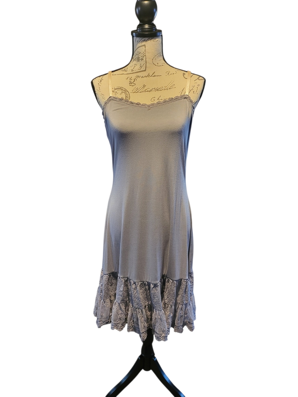 Matilda Jane Women’s Large Gray Boho Slip Dress Lace Ruffle Hem Cottagecore - Picture 2 of 6